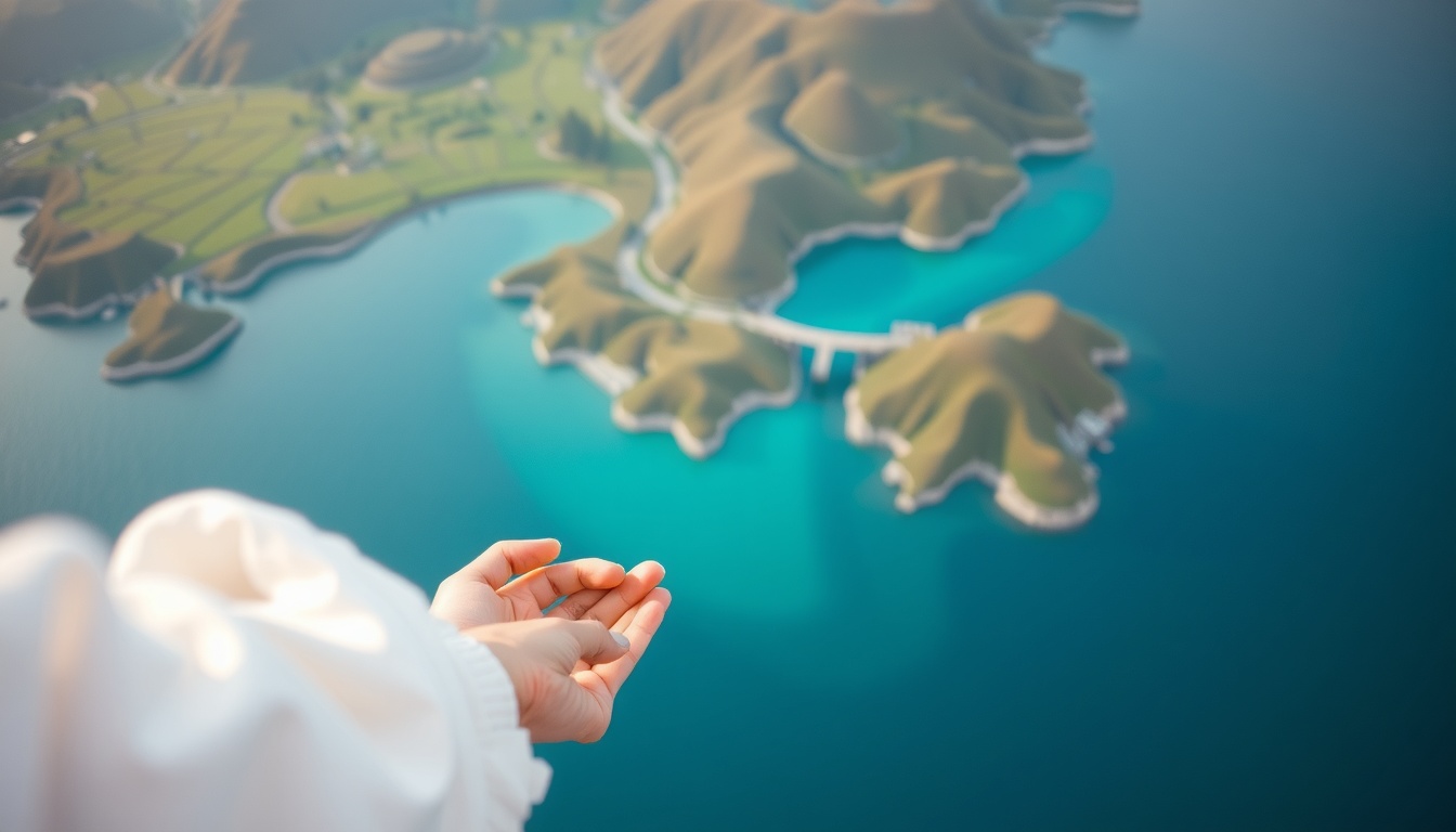 강화도 갈만한곳 - aerial view of Ganghwado island scenery with green fields and blue sea, travel destination in Korea
