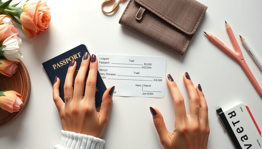 하나투어 땡처리 - flat lay of passport, airplane ticket, and travel essentials on white desk, Hanatour last-minute deal travel concept