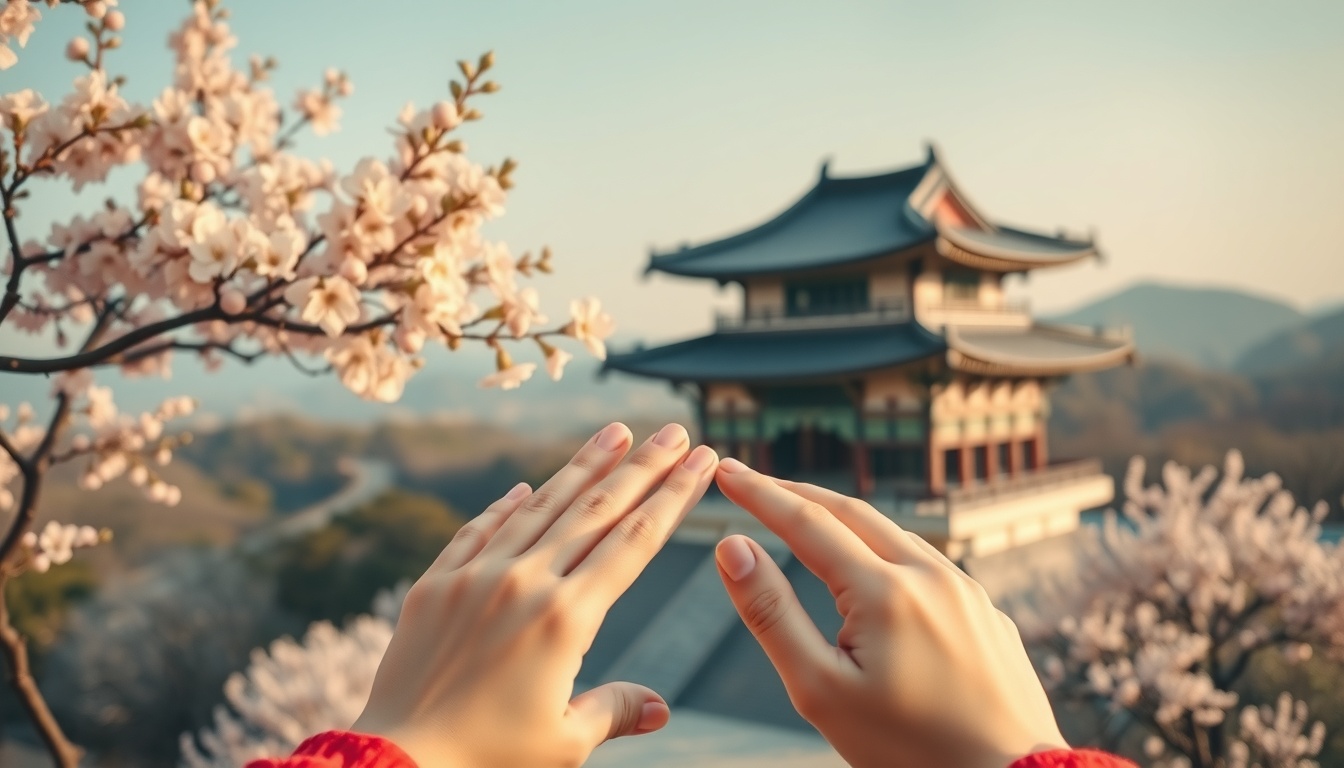 경주 여행 - Gyeongju travel scenic view of Bulguksa temple with cherry blossoms in spring, overhead view