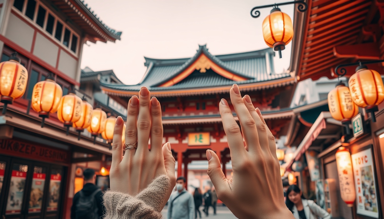 도쿄 여행 - Japanese street scene in Asakusa with senso-ji temple and traditional lanterns, Tokyo travel guide concept