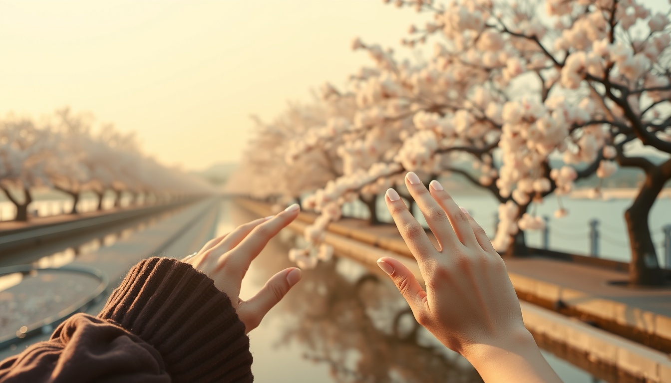 경주벚꽃 - cherry blossom trees along Gyeongju Bomun Lake promenade with reflections on water, spring travel in Korea