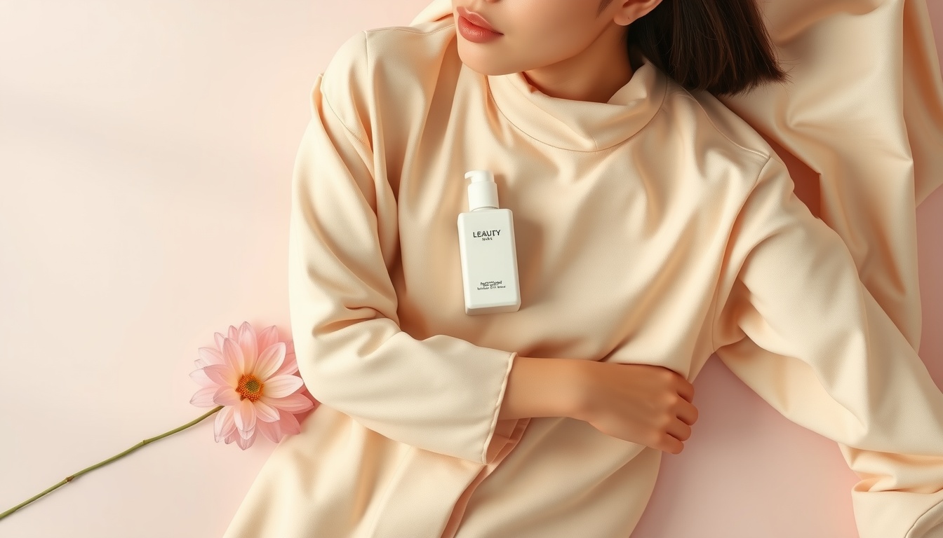 미니멀 패션 - Korean woman full body shot with face visible, wearing minimalist beige outfit with simple accessories, standing in a clean modern space, minimal fashion styling