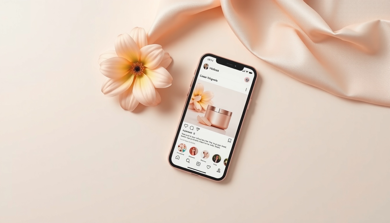 SNS 디자인 템플릿 - flat lay of smartphone showing Instagram feed with aesthetic SNS design templates on pastel background