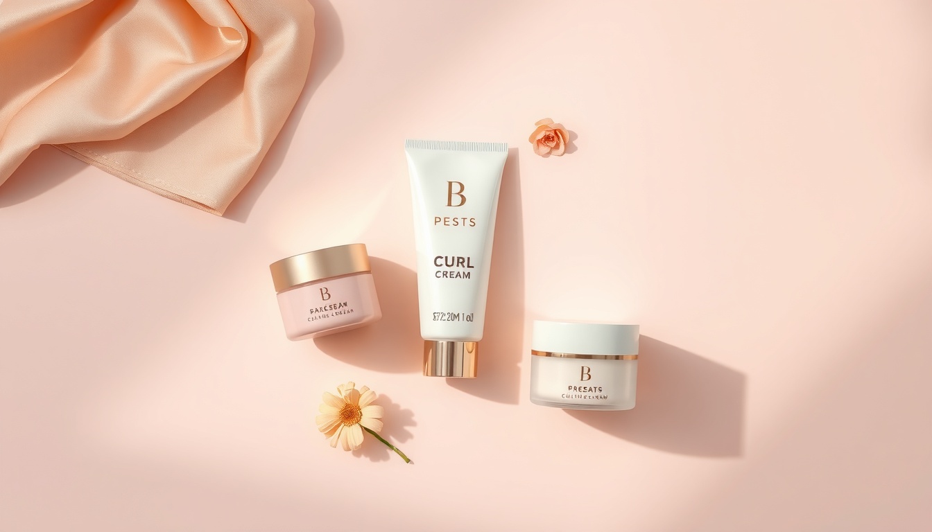 파마 망했을때 복구 - flat lay of hair care products including curl cream, hair mask, and diffuser on white marble surface, perm recovery concept