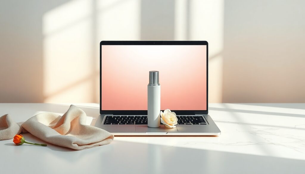피그마 디자인 - flat lay of laptop screen showing Figma design interface with colorful UI components on white desk, figma design concept