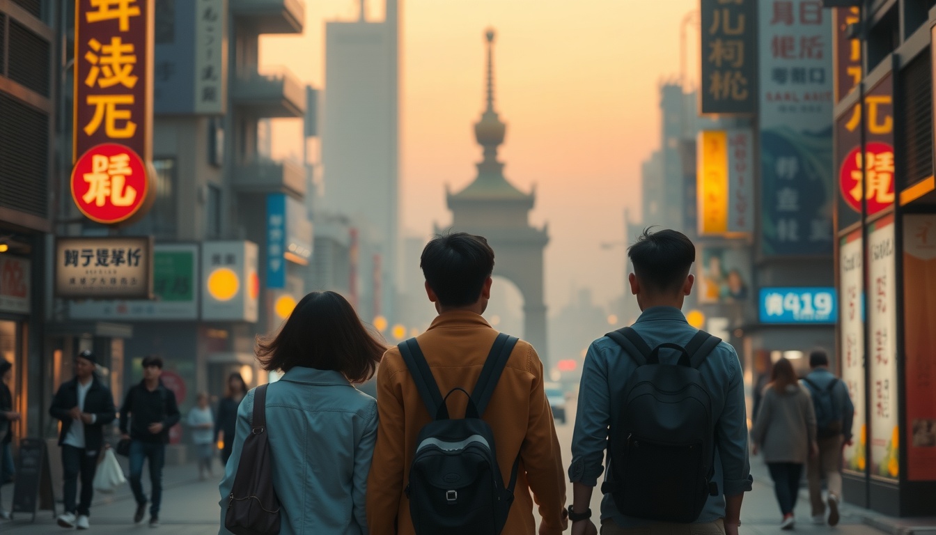 가족 여행 - Korean family full body shot with face visible, smiling and walking together on a scenic outdoor trail, natural sunlight, warm and joyful atmosphere