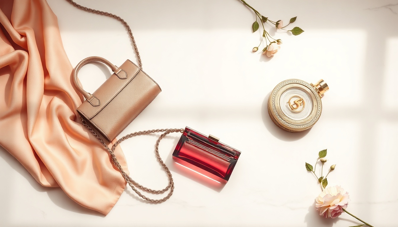 명품가방쇼핑몰 - flat lay of luxury handbags on white marble surface, product shot of designer bags collection