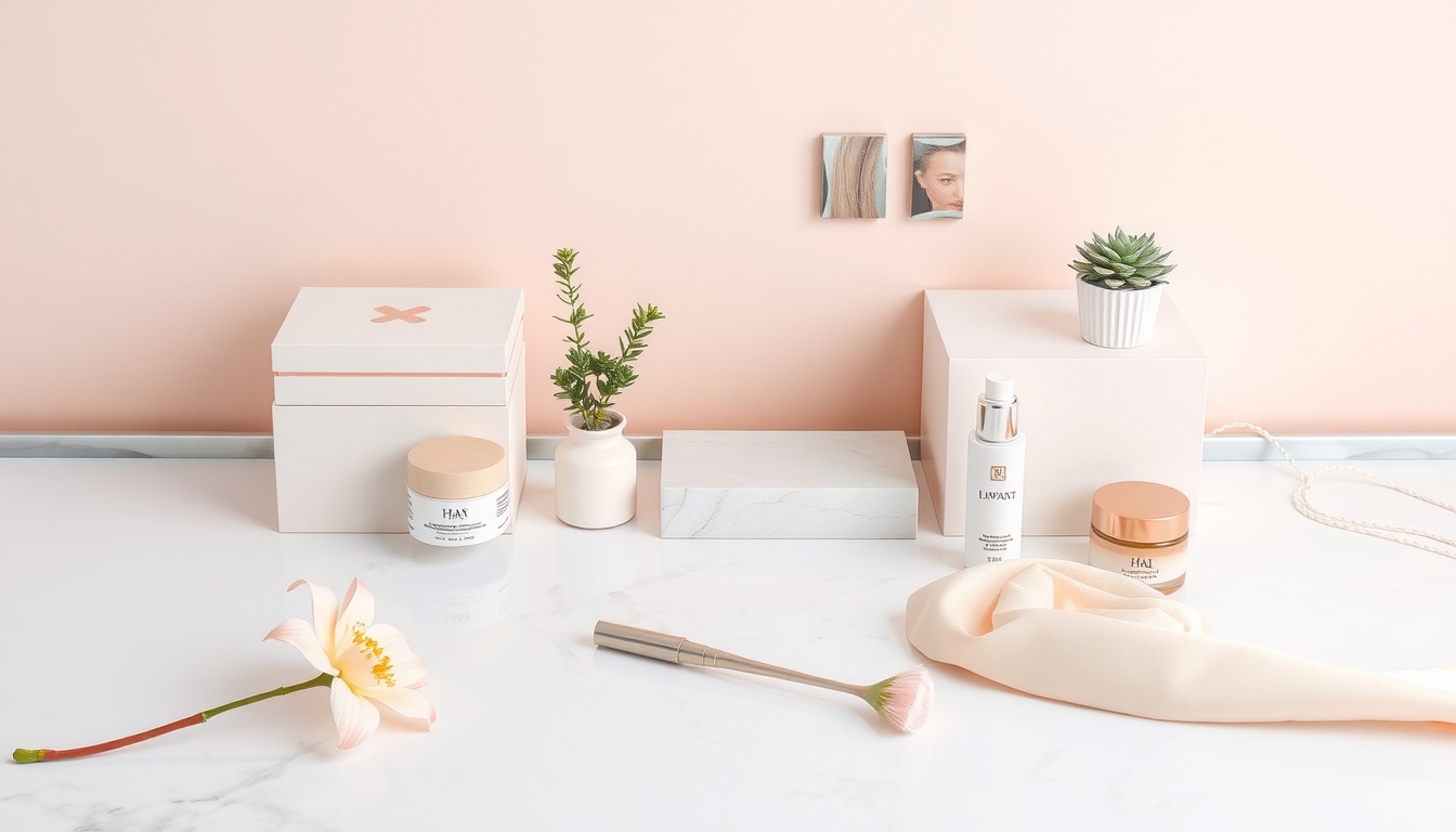 집 정리 방법 - flat lay of neatly organized home items including storage boxes, plants, and folded clothes on a white surface, home organization concept