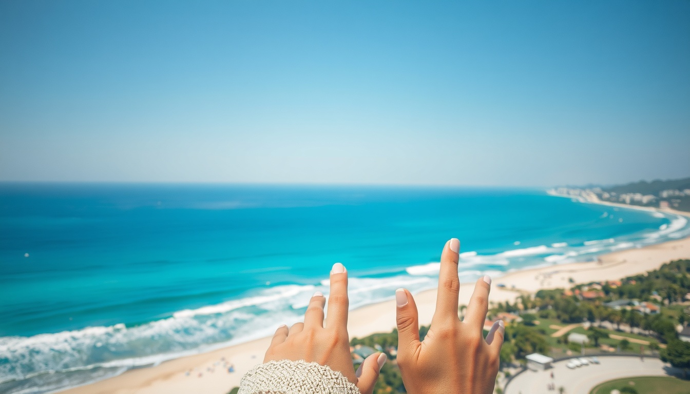속초 여행 - aerial view of Sokcho beach and ocean with clear blue sky, travel destination South Korea