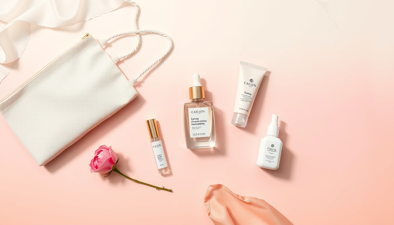 친환경 생활 - flat lay of eco-friendly lifestyle items including reusable bag, bamboo toothbrush, and glass bottle on a white background, sustainable living concept