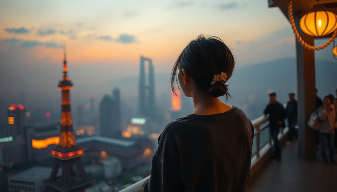 호텔 추천 - Korean woman upper body shot with face visible, sitting on hotel terrace overlooking ocean view, serene travel mood, natural hands holding coffee cup