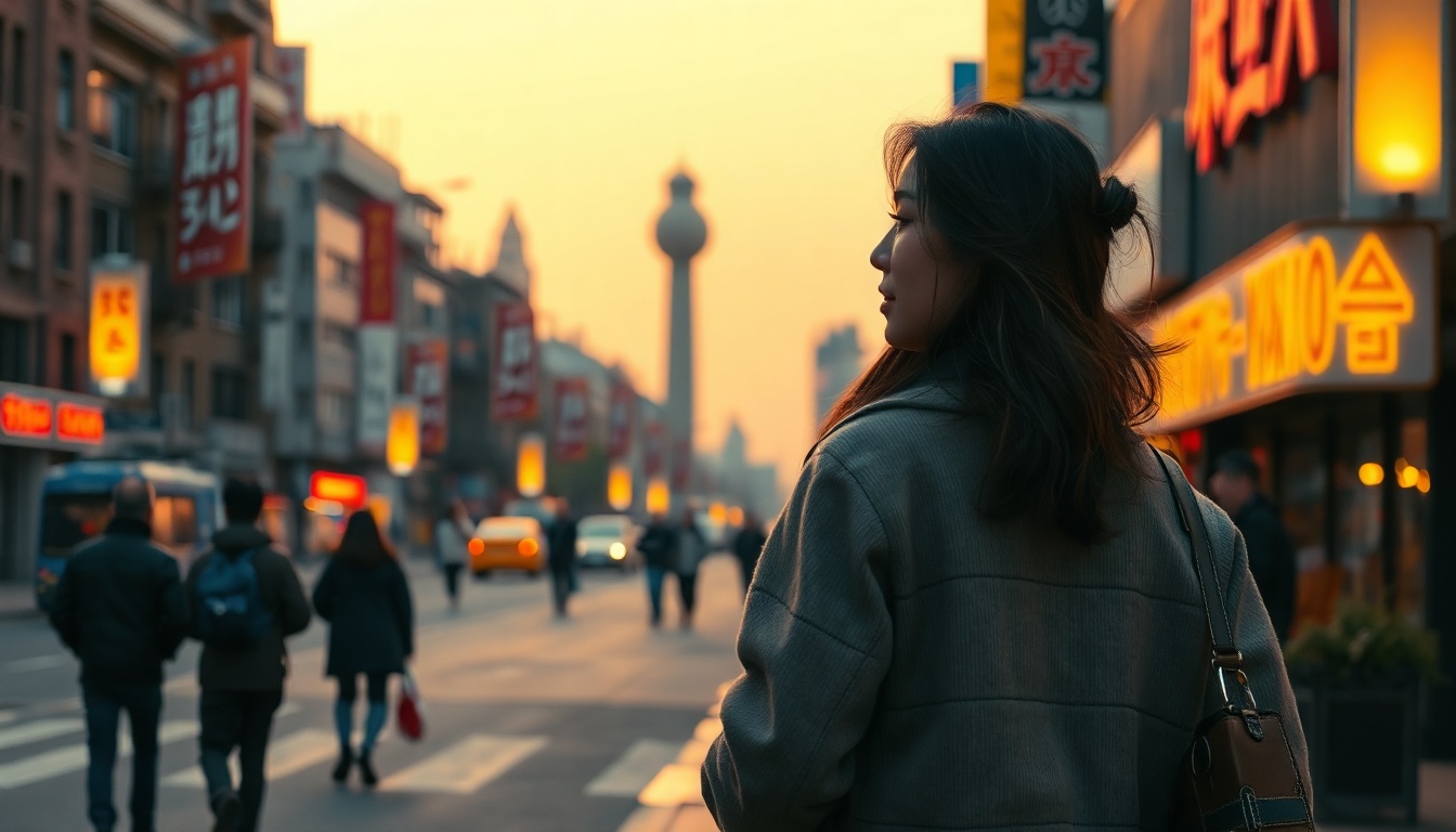 겨울 코디 - Korean woman full body shot with face visible, wearing layered winter coat and knit outfit in neutral tones, stylish winter coordination on city street