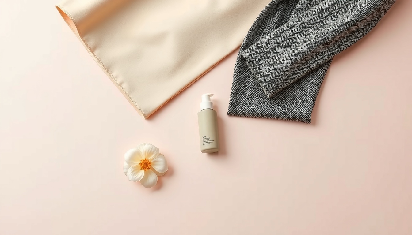 상견례 옷차림 엄마 50대 - flat lay of elegant women's outfit items including tweed jacket, beige skirt, pearl accessories and low heels on white background, classy mother of the groom fashion