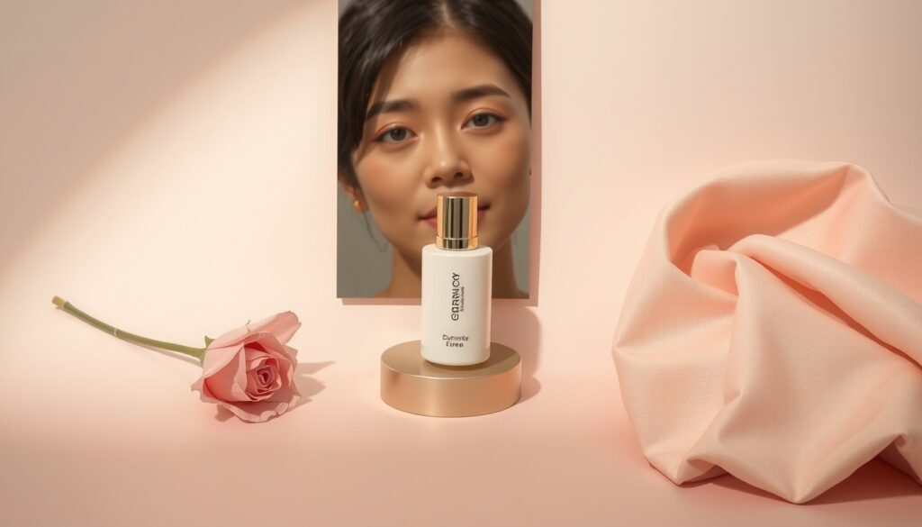 파마 망했을때 컷 - Korean woman upper body shot with face visible, looking at mirror with concerned expression about bad perm hairstyle, soft natural lighting