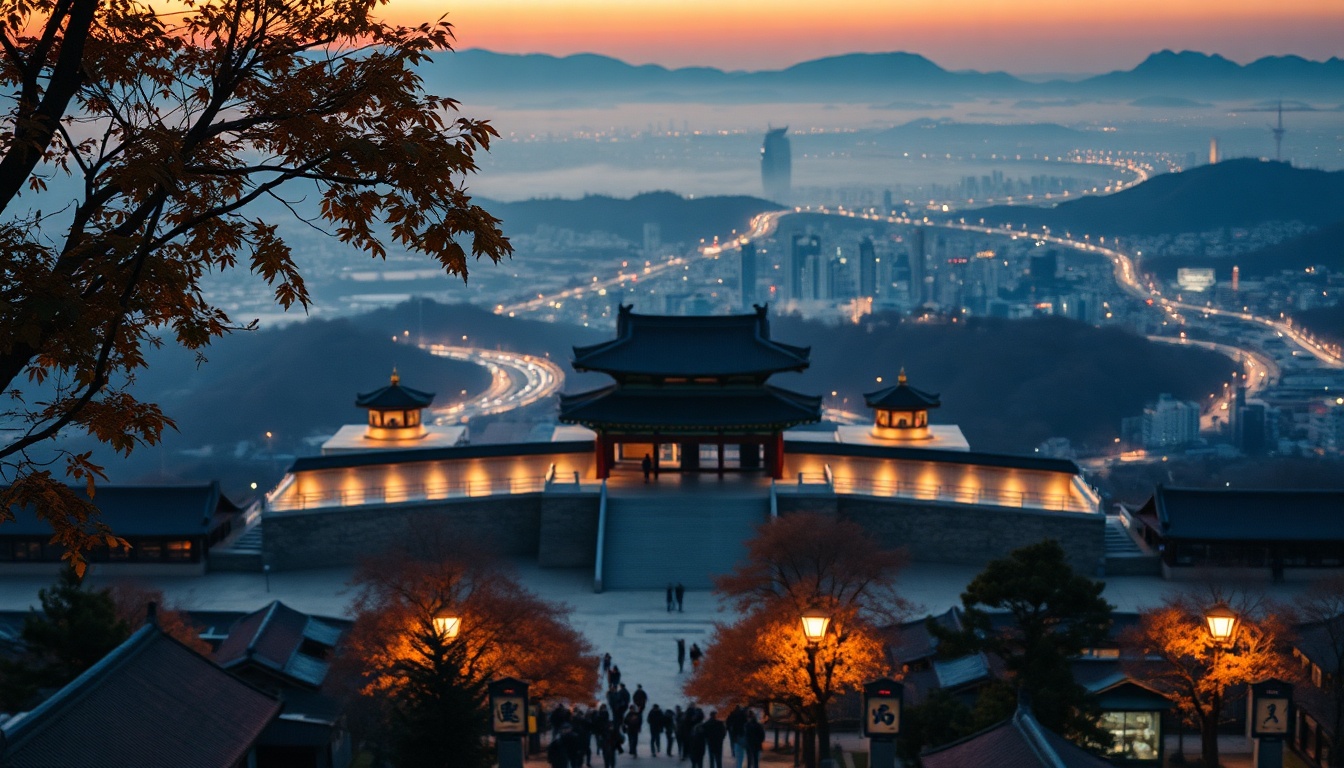 경주 시티투어 - aerial view of Gyeongju historic site Bulguksa temple surrounded by autumn foliage, Gyeongju city tour concept