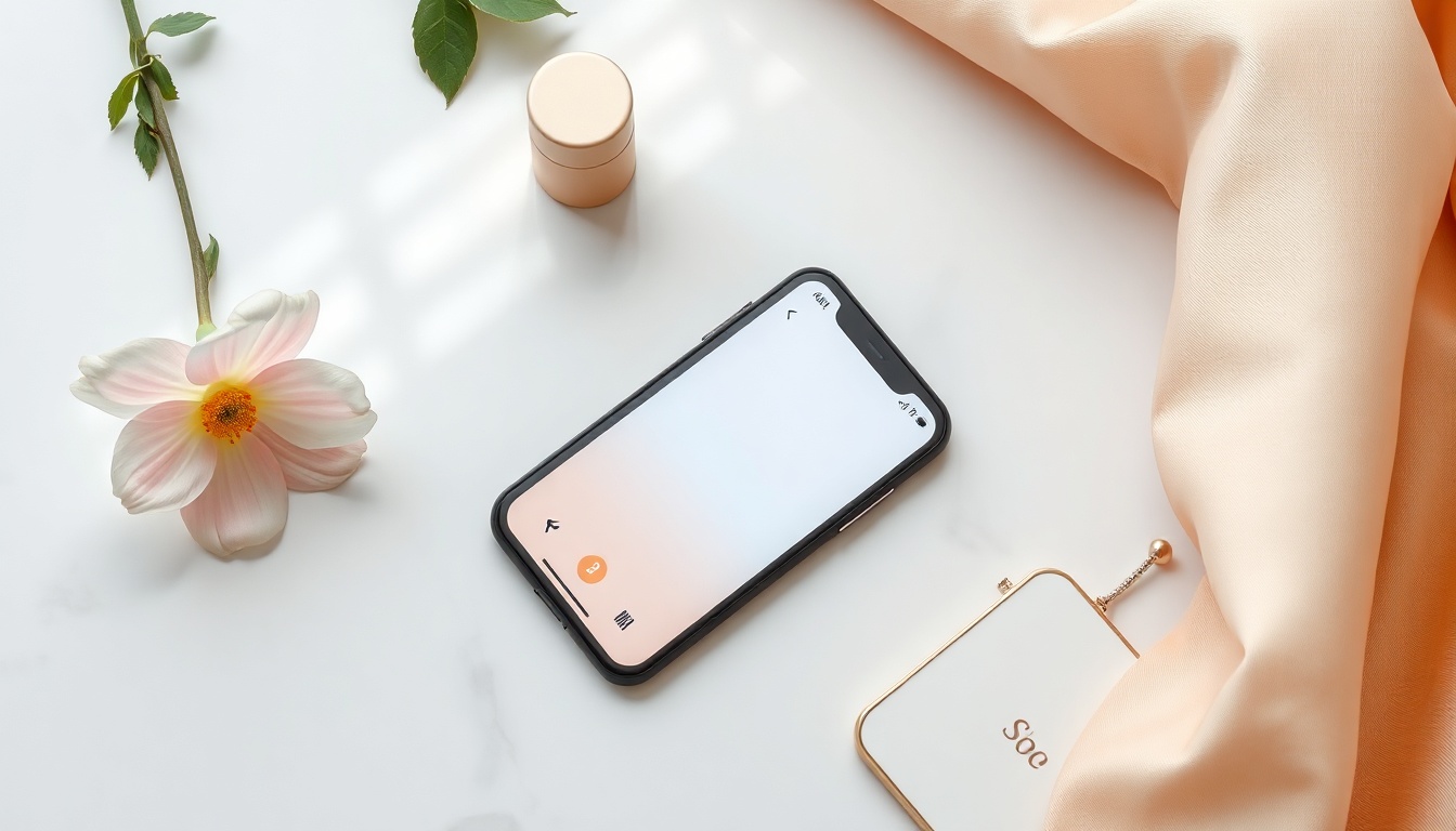 휴대폰 뽐뿌 - flat lay of smartphone on white marble desk with shopping app open, impulse buying concept, overhead view
