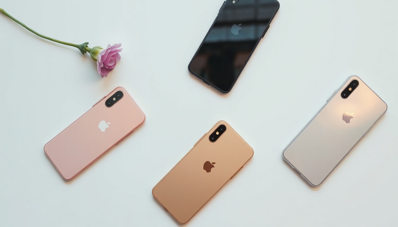 휴대폰 추천 - flat lay of multiple smartphones on white desk, 2026 smartphone recommendation concept, overhead view