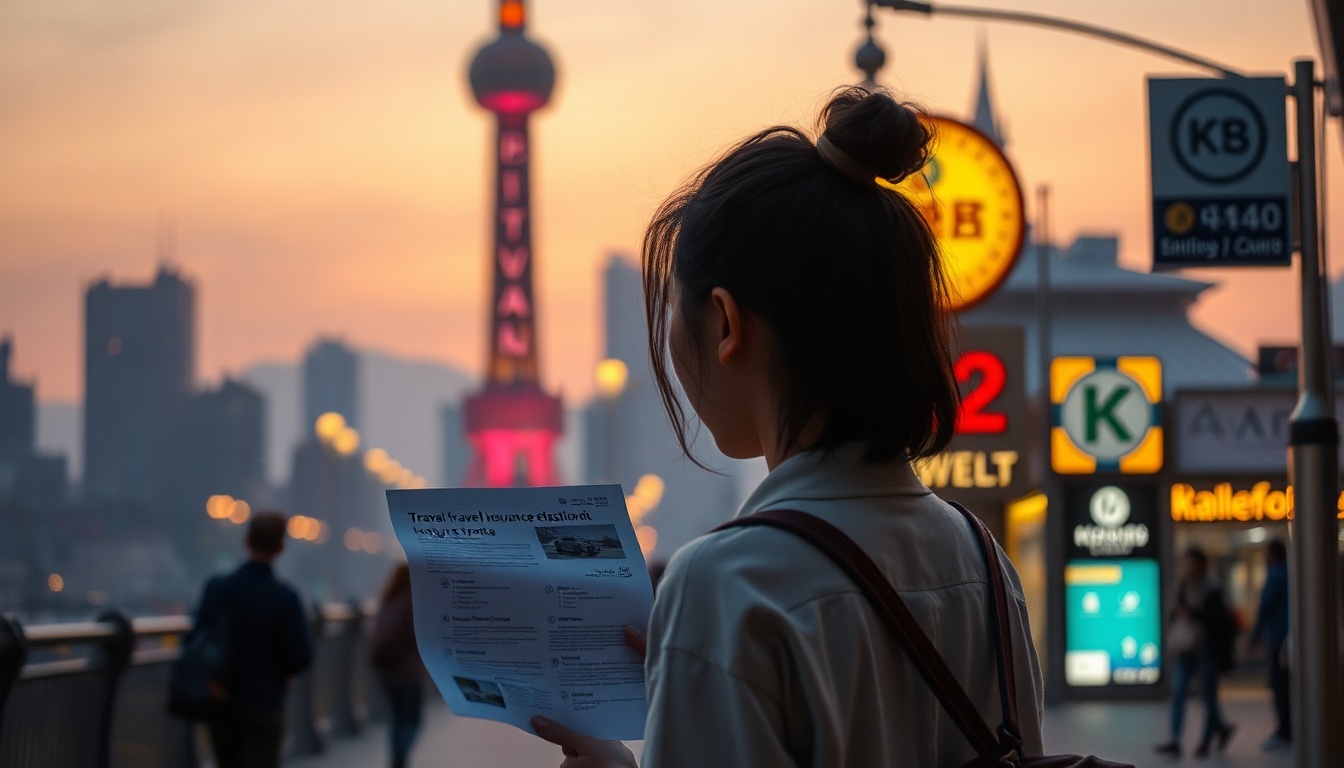 유럽 여행자 보험 비교 - Korean woman upper body shot with face visible, reading travel insurance documents at a bright desk with coffee cup, natural hands, focused expression