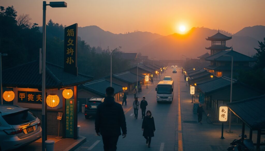 경남도 문화관광 - aerial view of Gyeongnam scenic landscape with traditional culture and art spots, travel destination concept