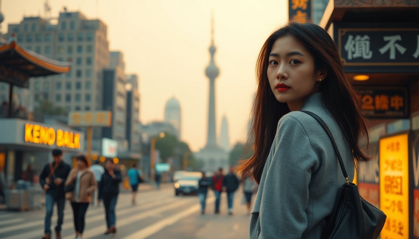 국내당일 기차여행 - Korean woman full body shot with face visible, wearing casual outfit, standing at scenic train station platform with a small bag, travel mood