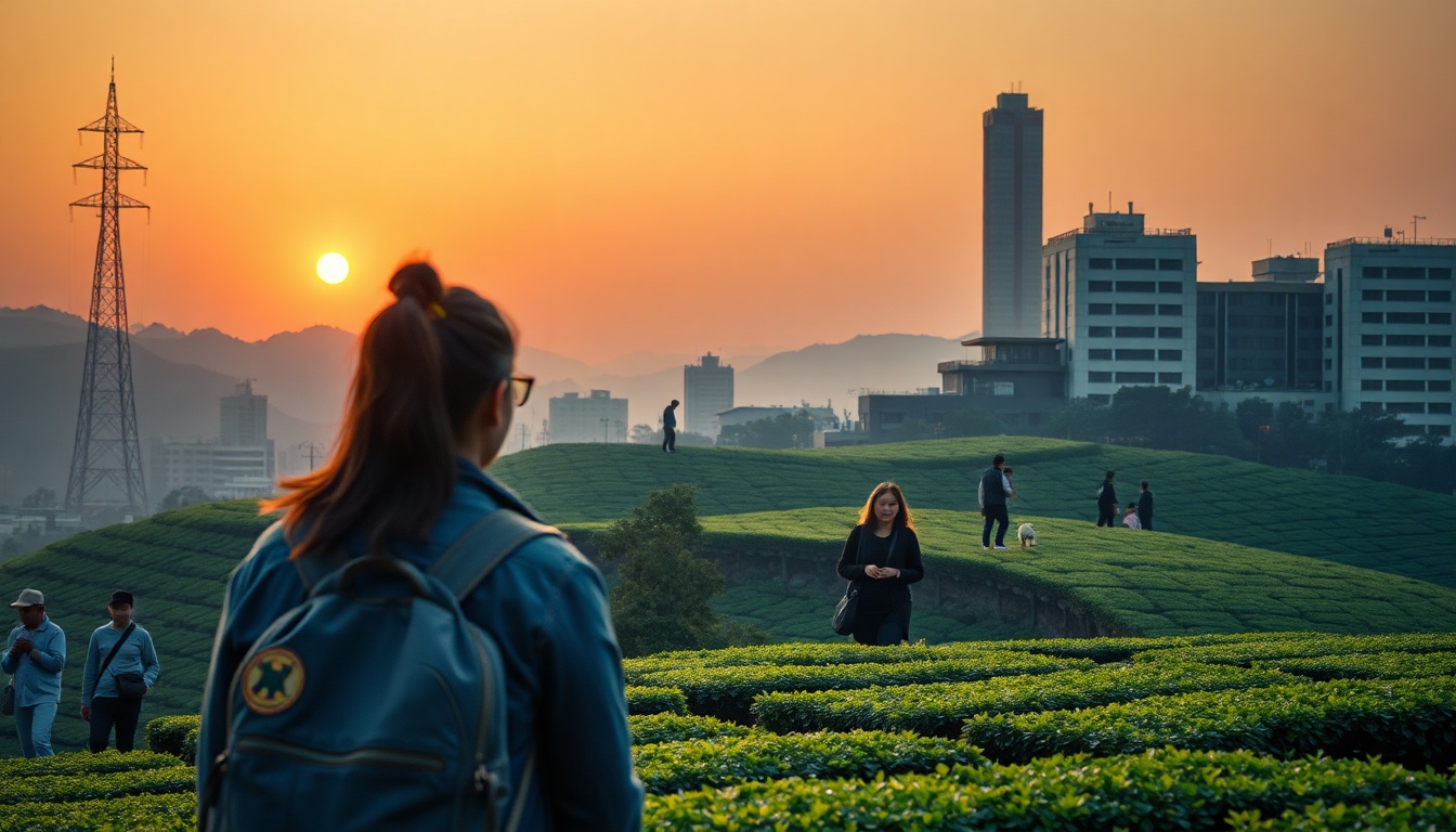 국내 여행지 추천 여행 - scenic Korean countryside tea field in summer, Hadong green tea plantation overlooking mountains, travel destination Korea