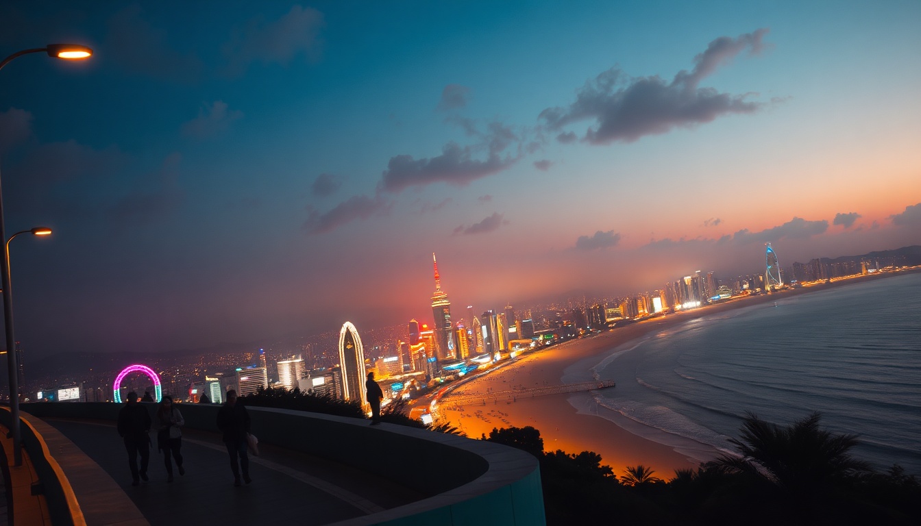 부산 여행 코스 여행 - aerial view of Busan city coastline with Haeundae beach, travel destination concept, vibrant blue ocean