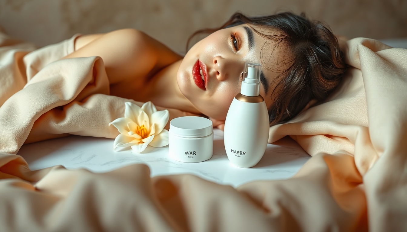 슬리피솔 - upper body shot of Korean woman with face visible, relaxing on cozy bed with warm lighting, peaceful sleep concept