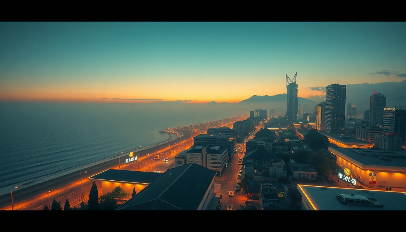 부산 여행 코스 여행 - aerial view of Busan coastal city with blue ocean and modern buildings, travel destination concept
