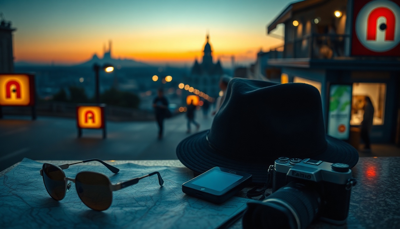 국내 여행지 추천 여행 - flat lay of travel essentials including map, sunglasses, hat and camera on pastel background, domestic travel recommendation concept