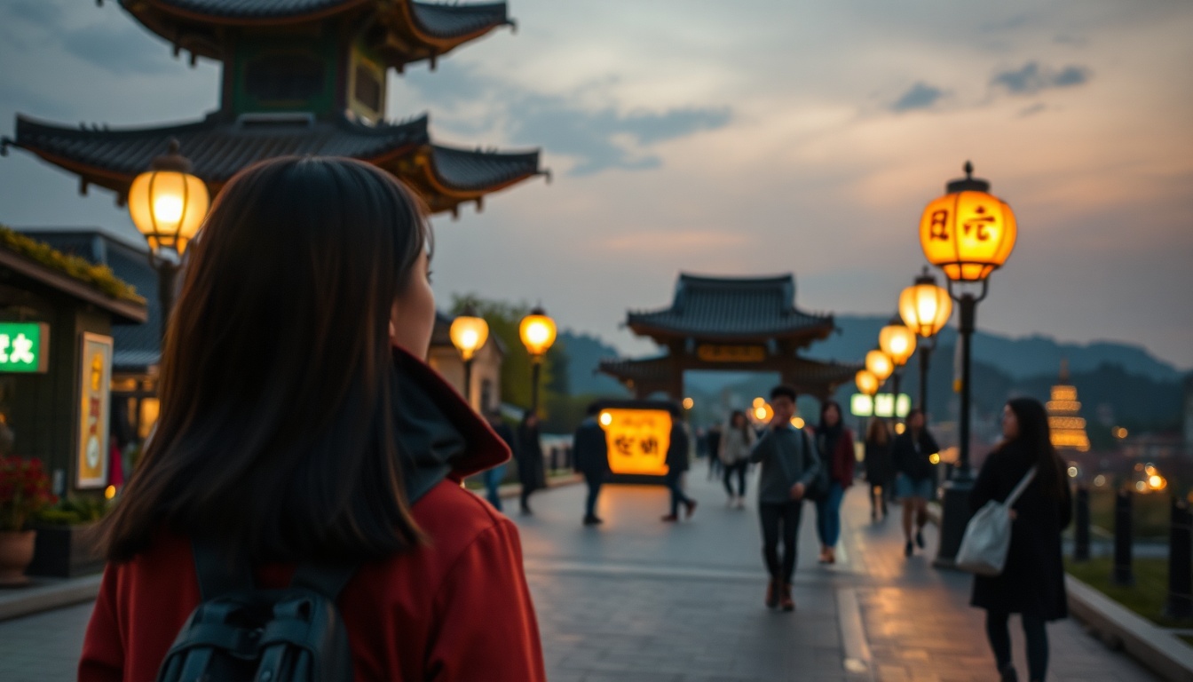 부산 여행 코스 여행 - Korean woman full body shot with face visible walking in Gamcheon Culture Village colorful alley, travel lifestyle