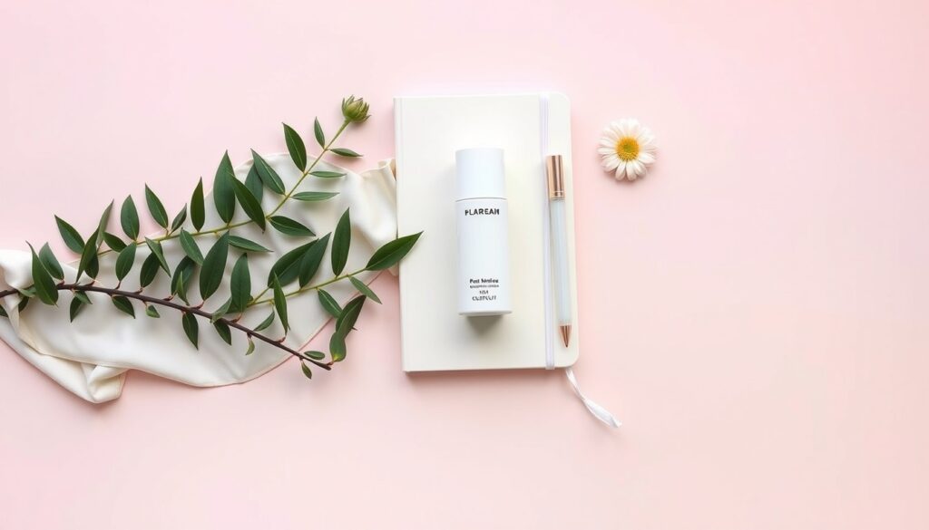 미니멀 라이프 - flat lay of minimalist lifestyle items including white notebook, single plant, and simple mug on clean white desk, minimal life concept