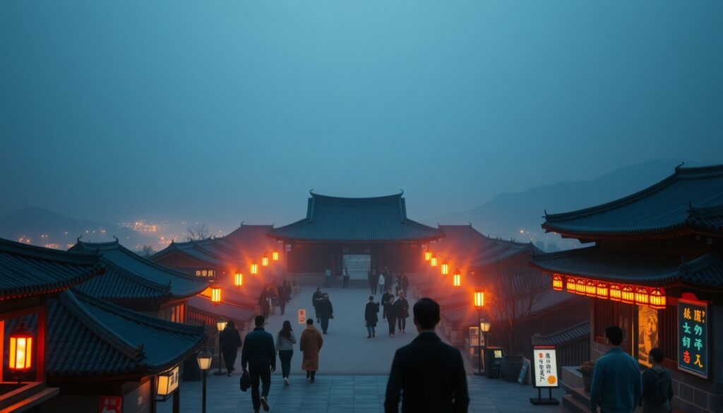 사돈의 나라 - aerial view of Gyeongju historical site with traditional Korean architecture and green landscape, travel destination concept
