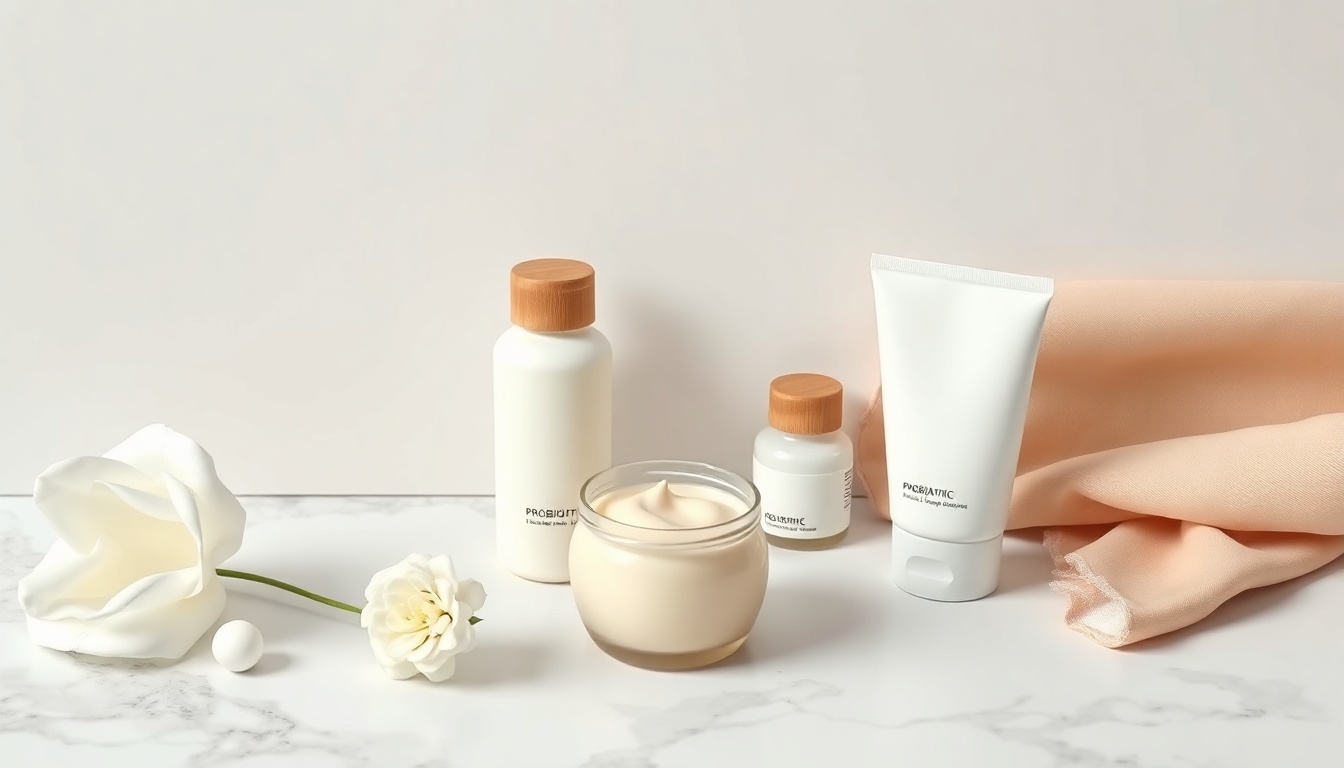엘레나유산균 - flat lay of probiotic supplement bottles and fresh yogurt on white marble background, Elena probiotic health concept