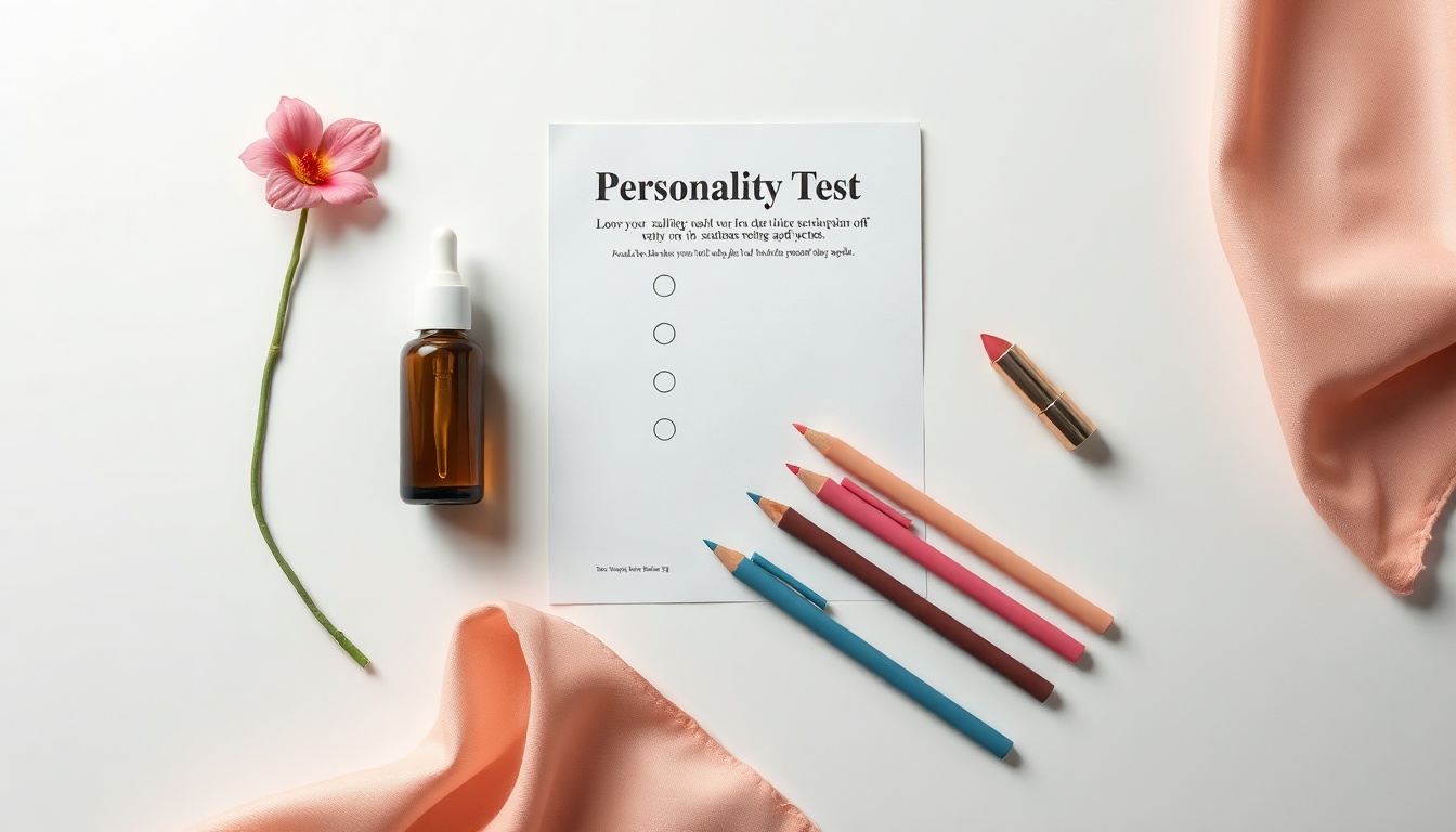 에니어그램테스트 - flat lay of personality test worksheet and colorful pens on white desk, enneagram test concept