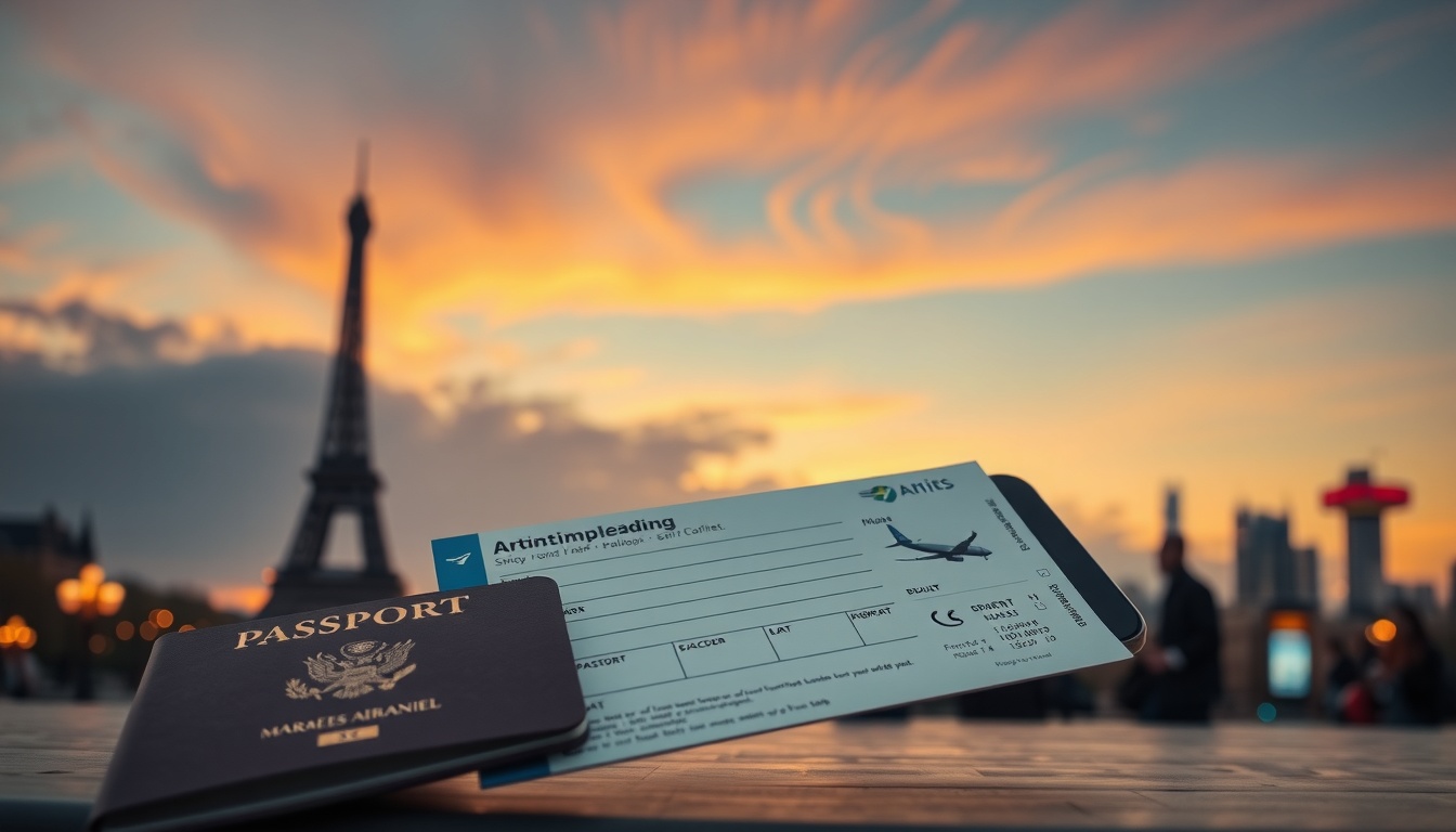 비행기표싸게사는법 - flat lay of passport, airplane ticket, and smartphone with flight booking app on white desk, travel budget concept