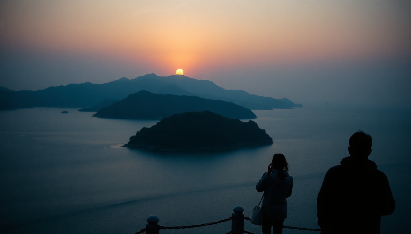 도파민 필요하면 - serene small island with clear blue sea and green hills in Hadong, South Korea, peaceful healing travel destination, overhead view