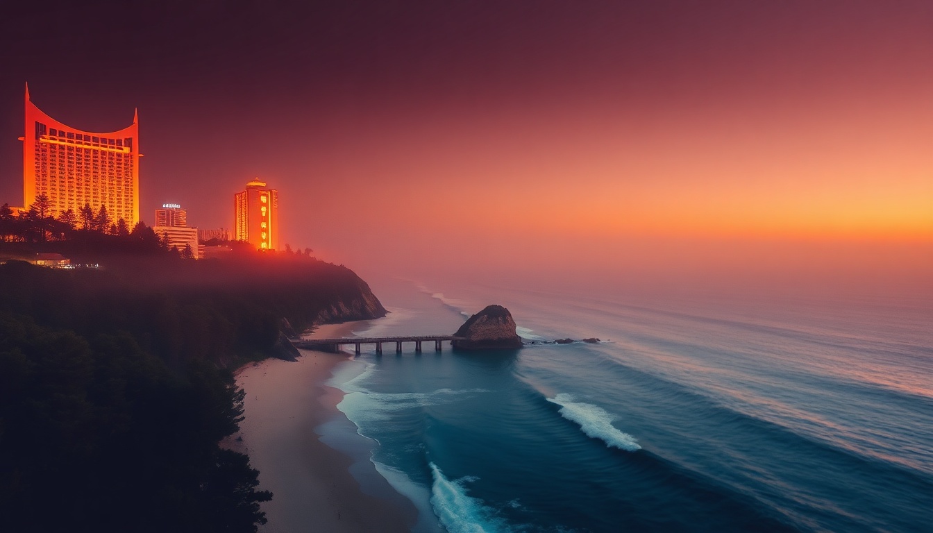 강릉 여행 - aerial view of Gangneung beach with turquoise ocean and pine forest, South Korea travel destination, sunny day