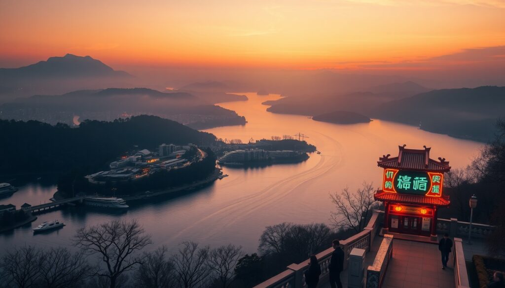 가평군 블로그 - aerial view of Gapyeong Jarasum Island and river landscape in Korea, travel destination photography