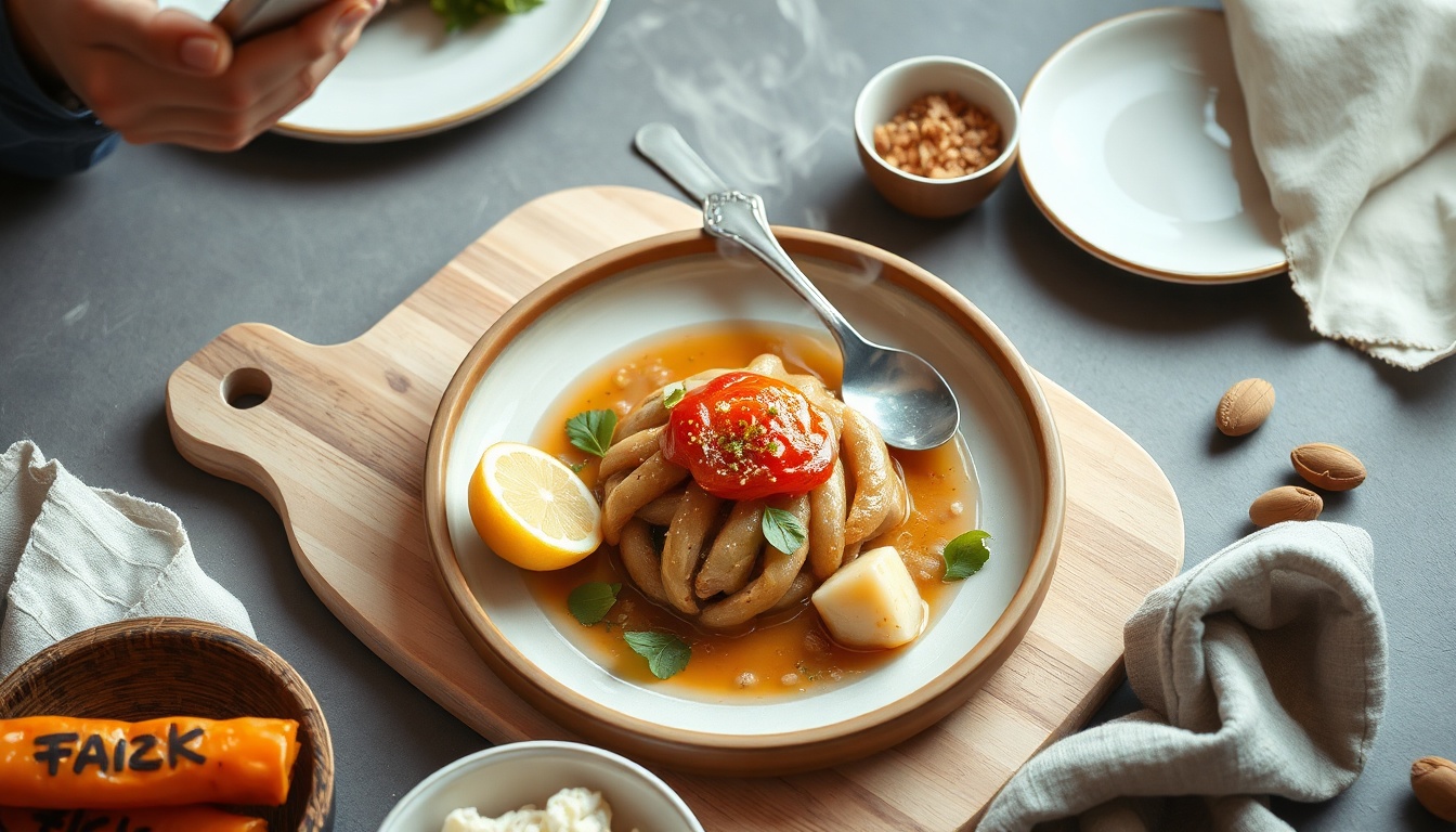 맛집 추천 - upper body shot of Korean woman with face visible, smiling at smartphone screen while sitting at restaurant table with food in front, natural hands