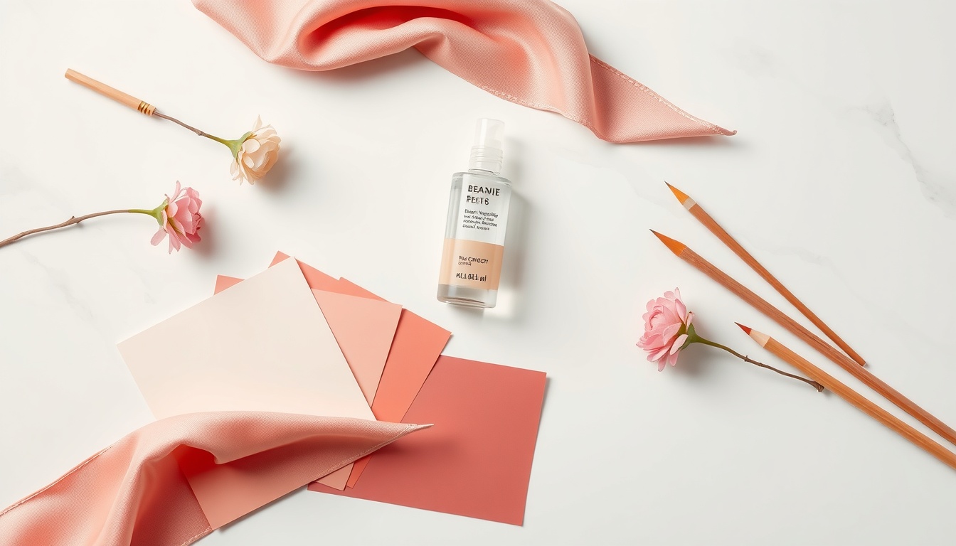 색상 조합 - flat lay of color palette swatches and design tools on white desk, color combination concept for graphic design