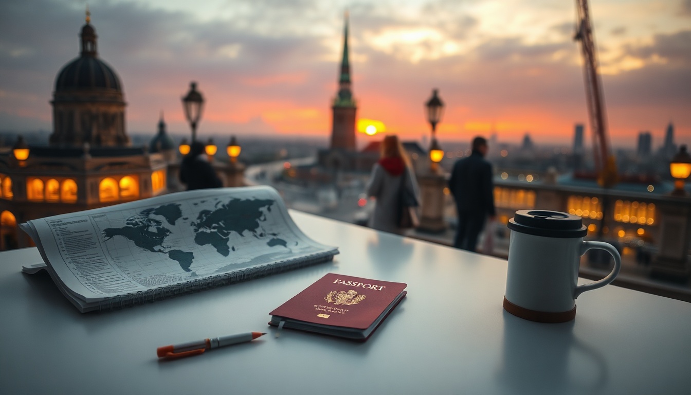 여행 계획도 - flat lay of travel planning map, notebook, passport and coffee cup on white desk, travel planning concept