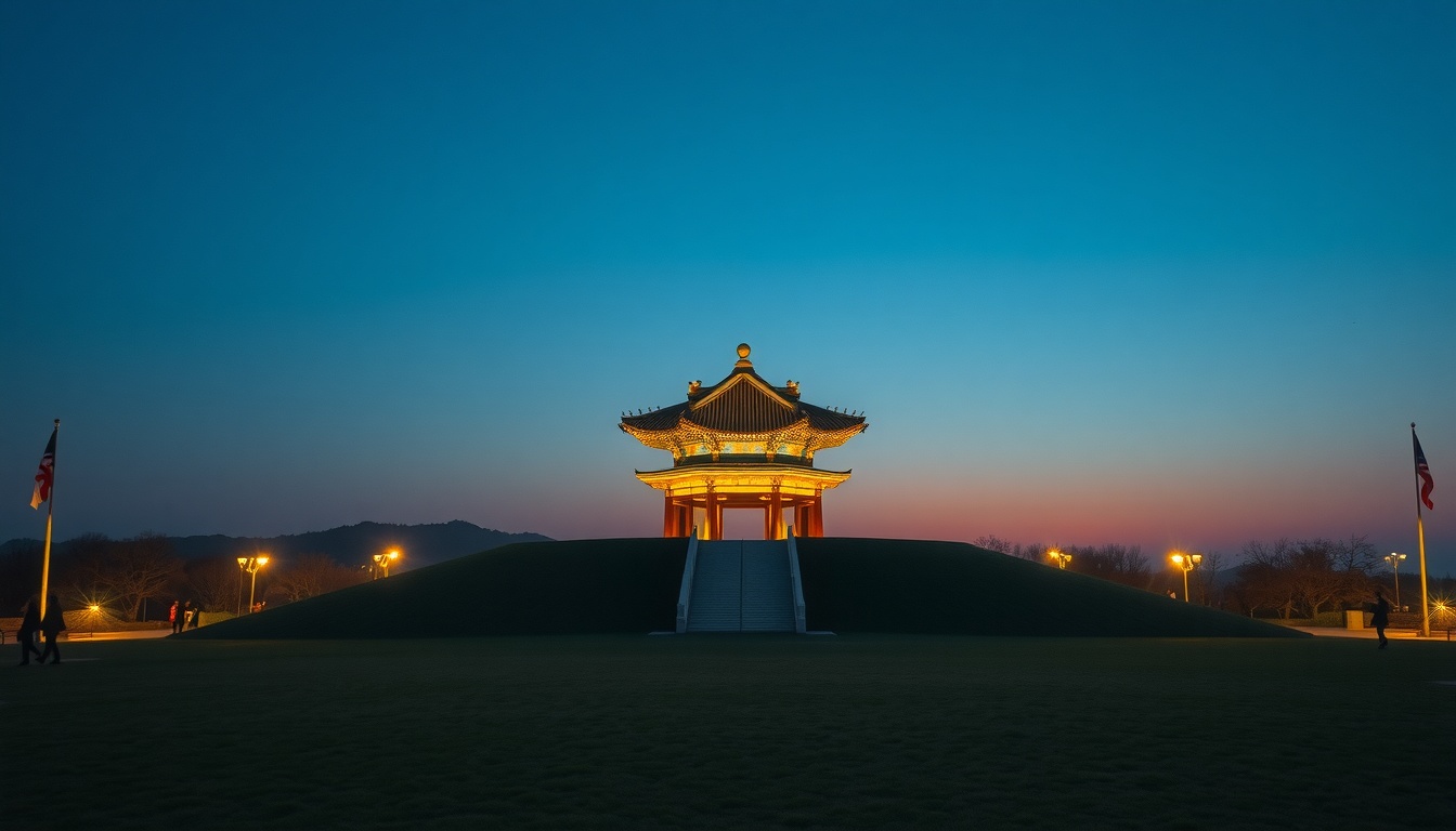 경주 여행 - Gyeongju Cheomseongdae observatory on green lawn with blue sky, travel landmark photography