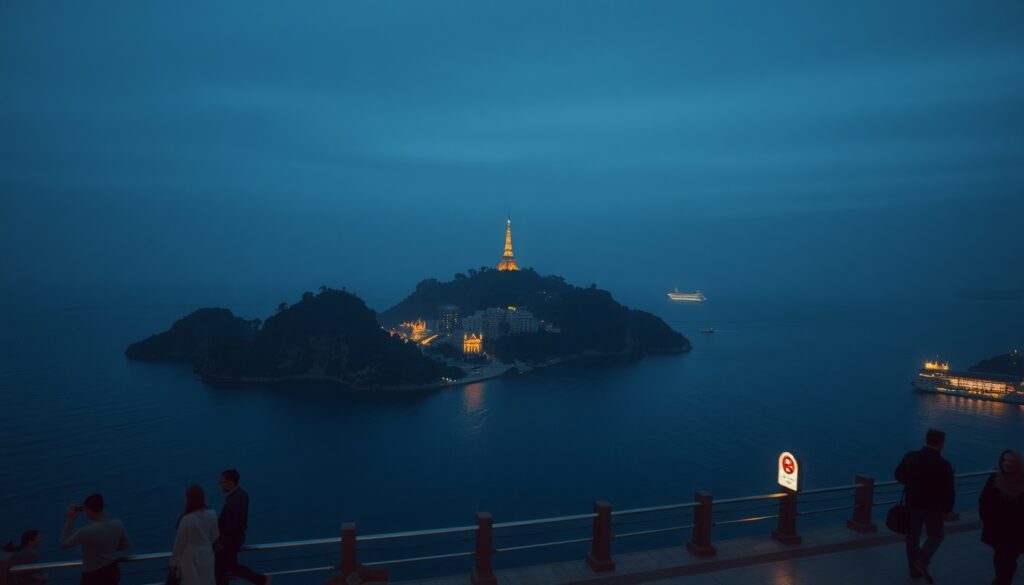 주말 오륙도의 - scenic aerial view of Oryukdo Island in Busan, South Korea, calm blue sea with small rocky islands under morning light