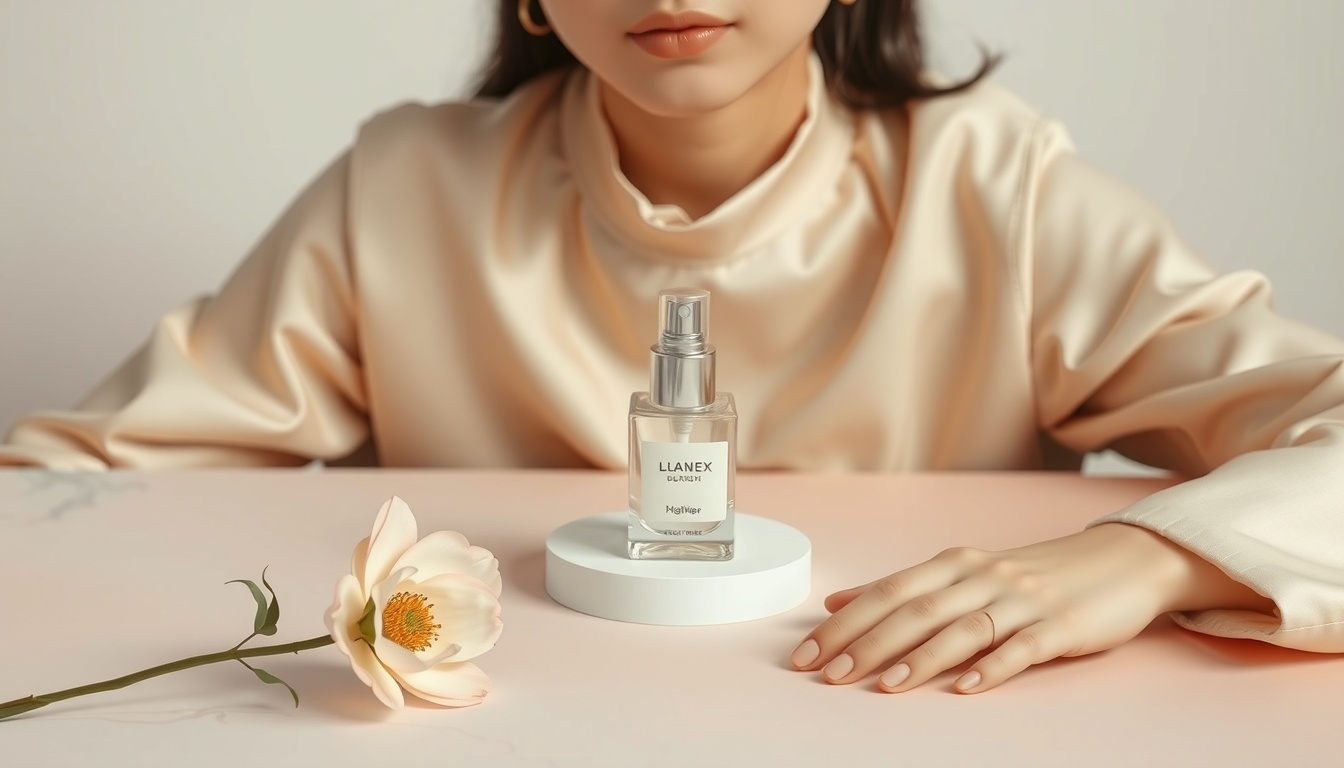 미니멀 패션 - Korean woman upper body shot with face visible, wearing minimalist beige outfit with simple accessories in bright natural light, natural hands holding a cup of coffee