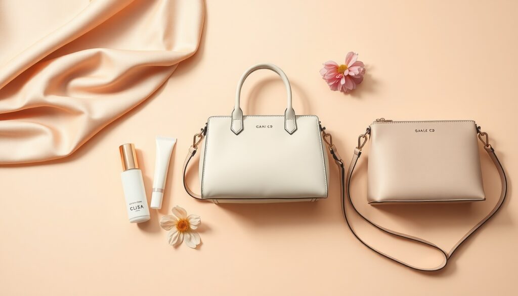 가방 추천 - flat lay of stylish women's handbags collection on beige background, daily bag recommendation concept, 2026 fashion trend