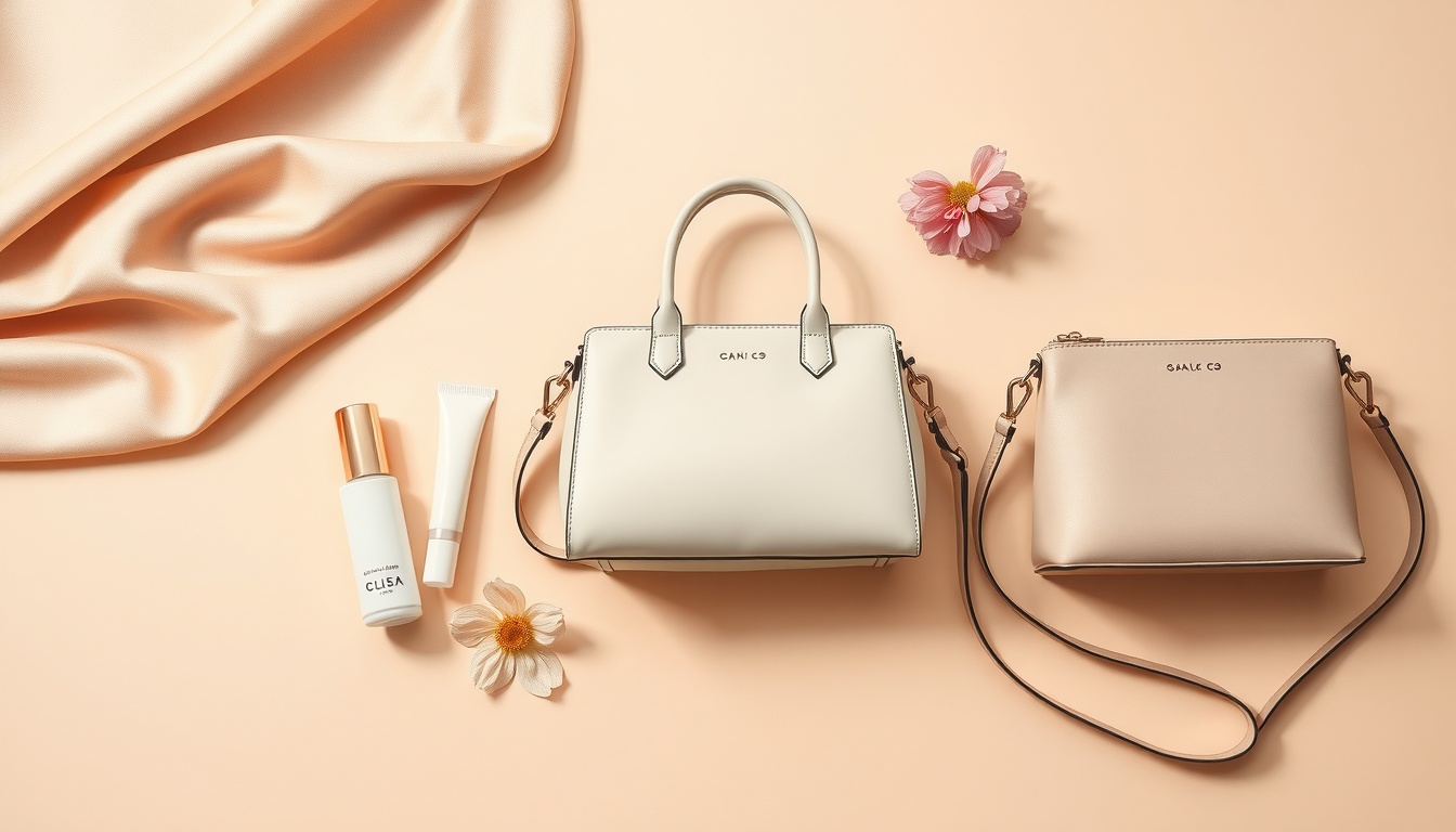 가방 추천 - flat lay of stylish women's handbags collection on beige background, daily bag recommendation concept, 2026 fashion trend