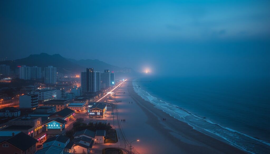 동해시 대한민국 - aerial view of Donghae city coastline South Korea, Mangsang beach and blue ocean, travel destination