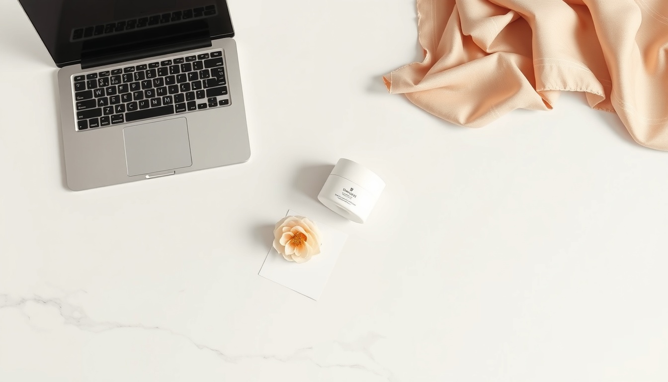 배너 디자인 - flat lay of banner design mockup on white desk with color swatches and laptop, banner design concept