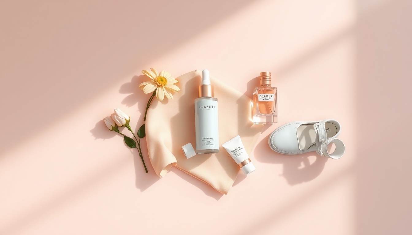 데이트 코디 - flat lay of feminine spring date outfit items including floral dress, white sneakers, and small bag on pastel background, date coordination concept