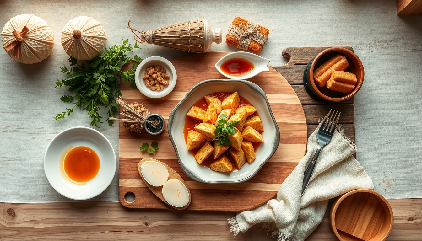 일간 펼쳐지는 - flat lay of traditional craft souvenirs and local food items on rustic wooden table, UNESCO festival travel concept